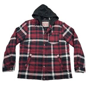Levis Jacket Men L Lined Quilted Flannel Hooded Shacket Chore Barn Utility Plaid